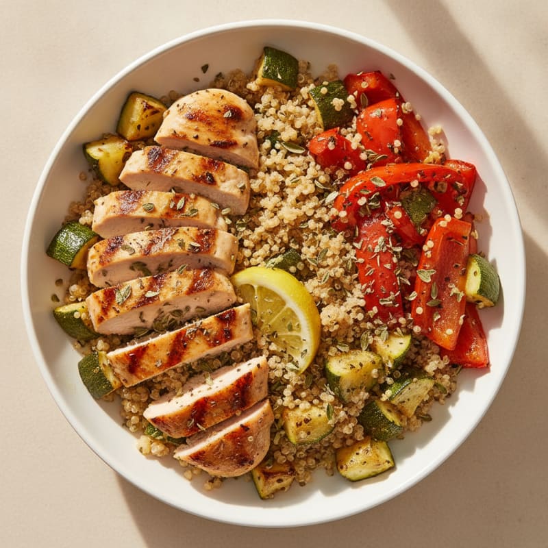 Grilled Chicken and Quinoa Bowl with Roasted Vegetables