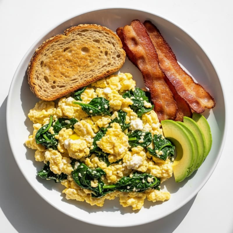 Cottage Cheese Scramble with Spinach and Turkey Bacon
