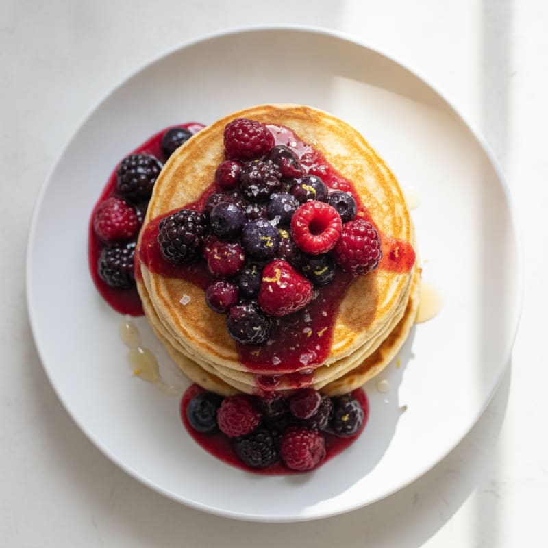 Fluffy Buttermilk Pancakes with Berry Compote