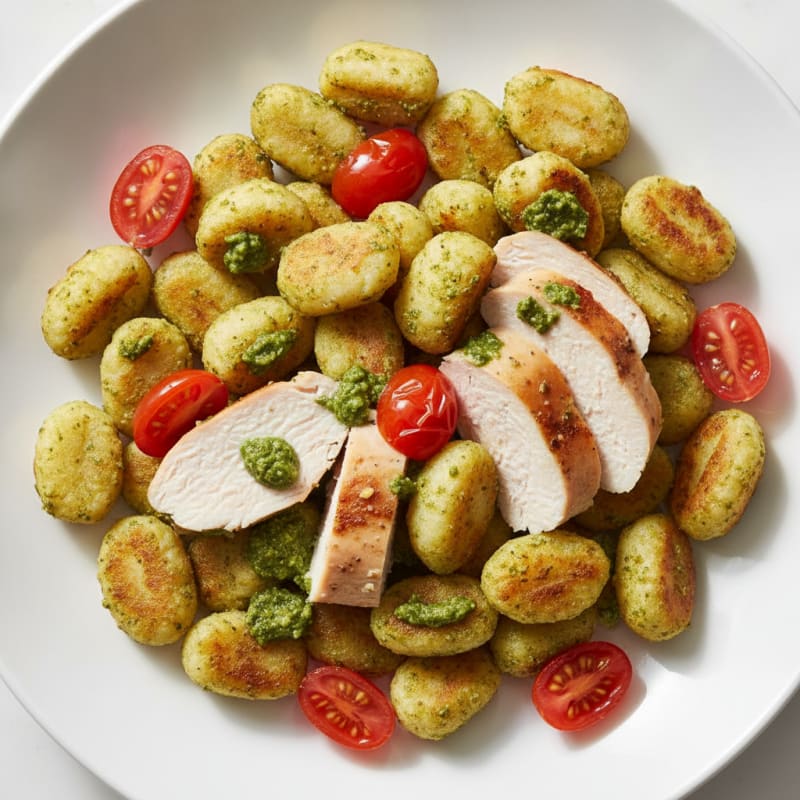Gnocchi with Arugula Pesto and Cherry Tomatoes