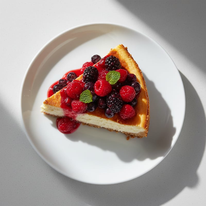 Greek Yogurt Protein Cheesecake with Mixed Berries