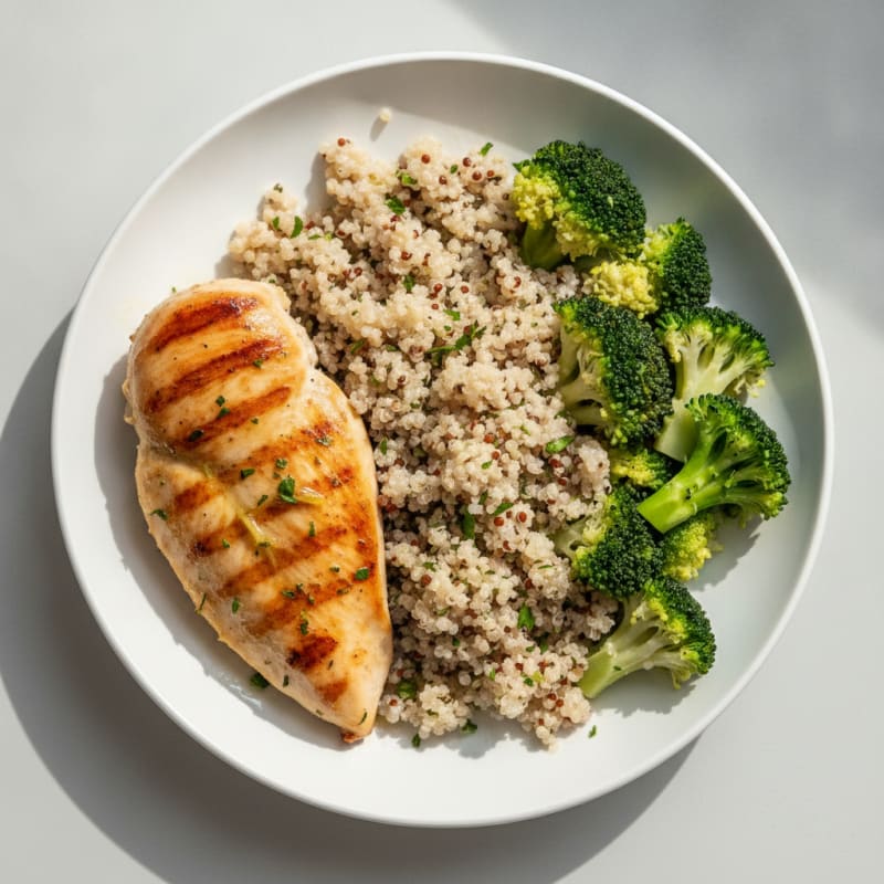 Grilled Chicken Breast with Quinoa and Steamed Broccoli