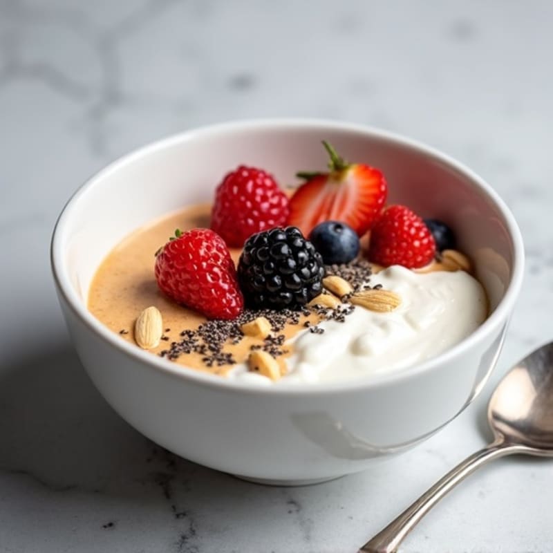 Greek Yogurt with Chia Seeds, Almond Butter and Fresh Berries
