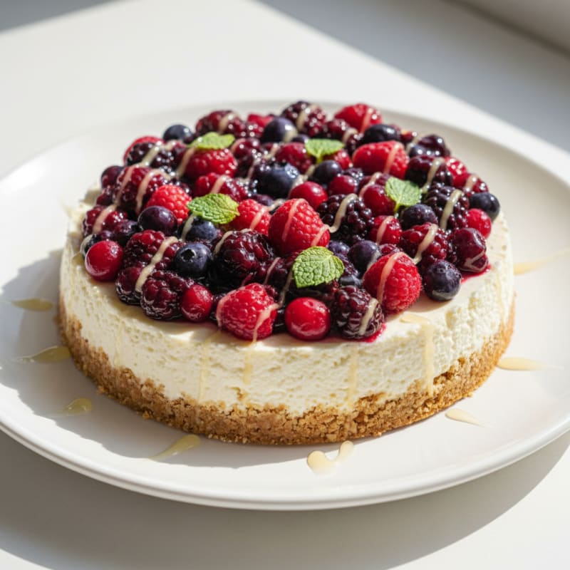 Greek Yogurt Protein Cheesecake with Mixed Berries