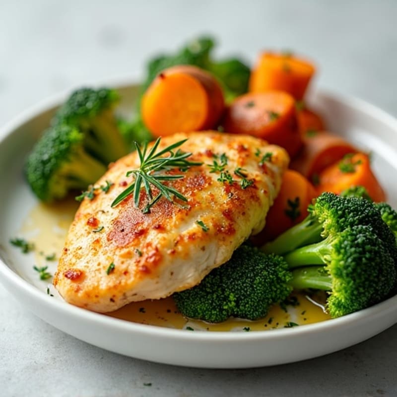 Crispy Lemon Herb Chicken with Roasted Broccoli and Sweet Potatoes