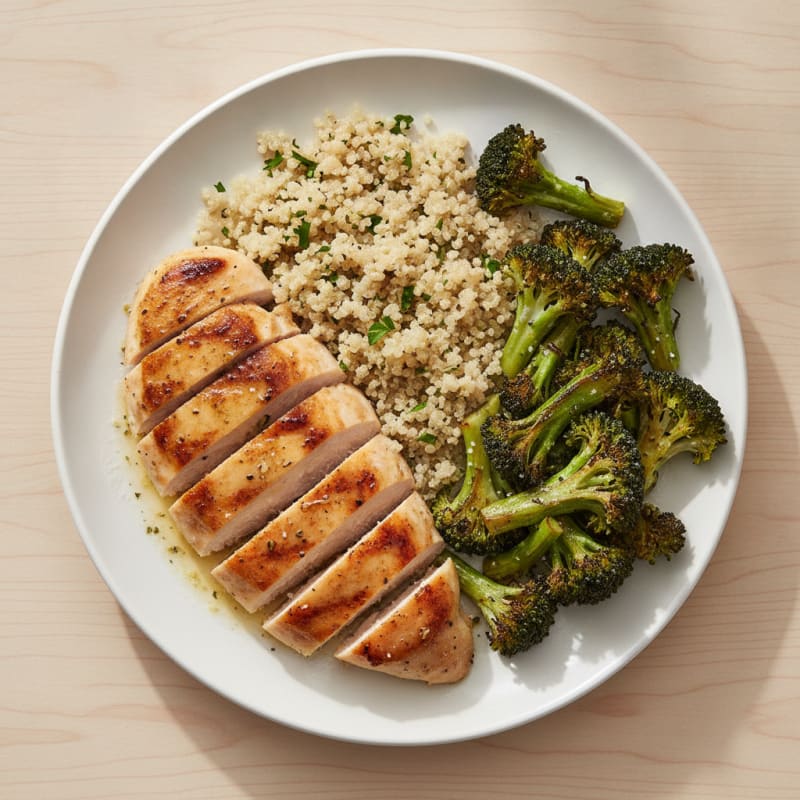 Grilled Chicken Breast with Quinoa and Roasted Broccoli