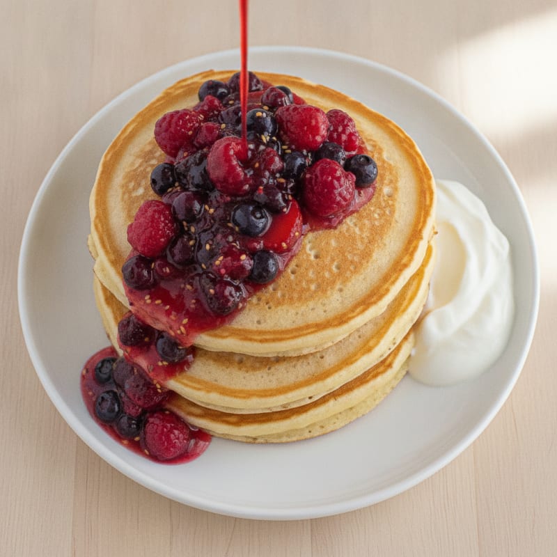 Fluffy Buttermilk Pancakes with Berry Compote
