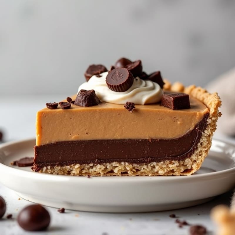 No-Bake Dark Chocolate Peanut Butter Protein Pie