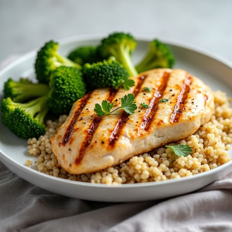 Grilled Chicken Breast with Quinoa and Roasted Broccoli