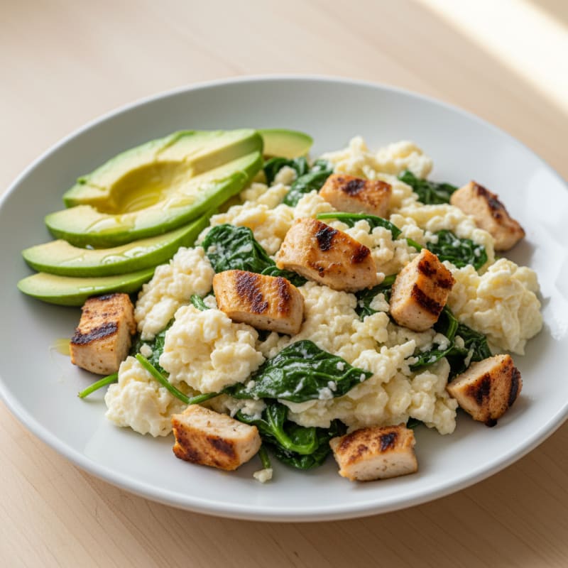 Egg White Scramble with Spinach and Grilled Chicken