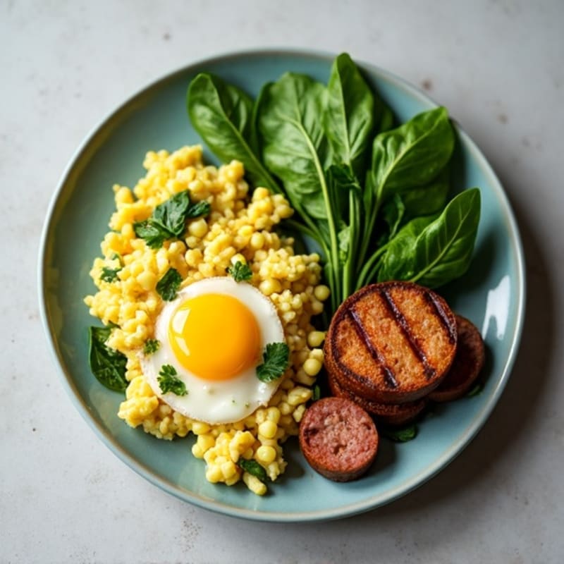 Egg White and Spinach Scramble with Grilled Turkey Sausage