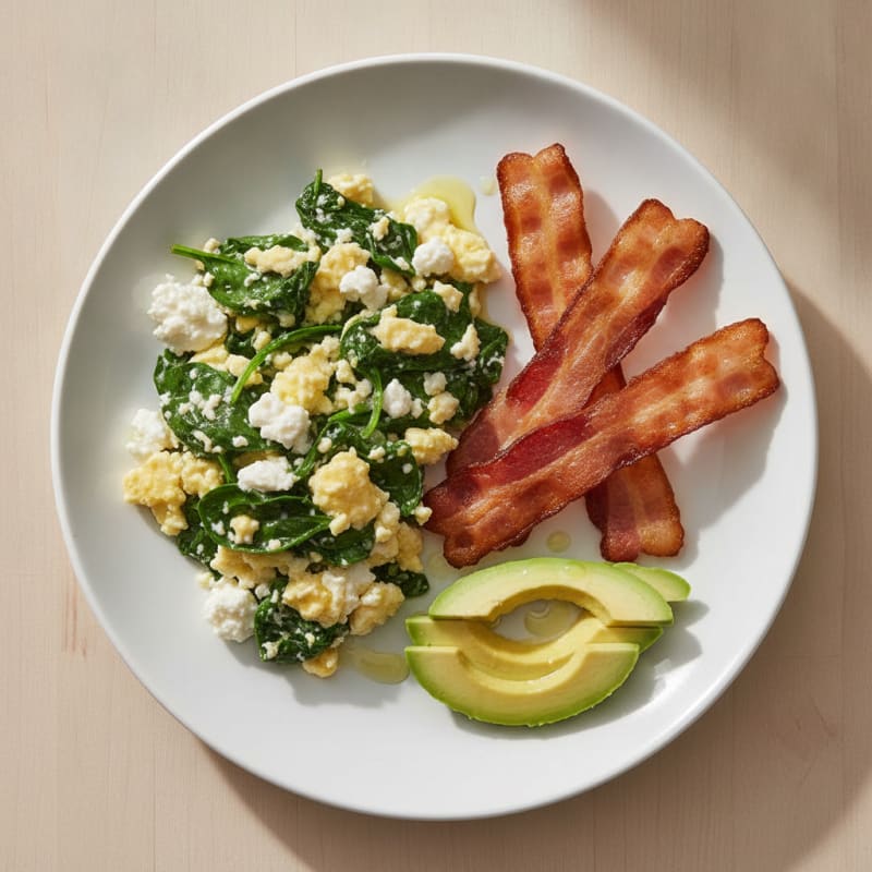 Cottage Cheese Scramble with Spinach and Turkey Bacon