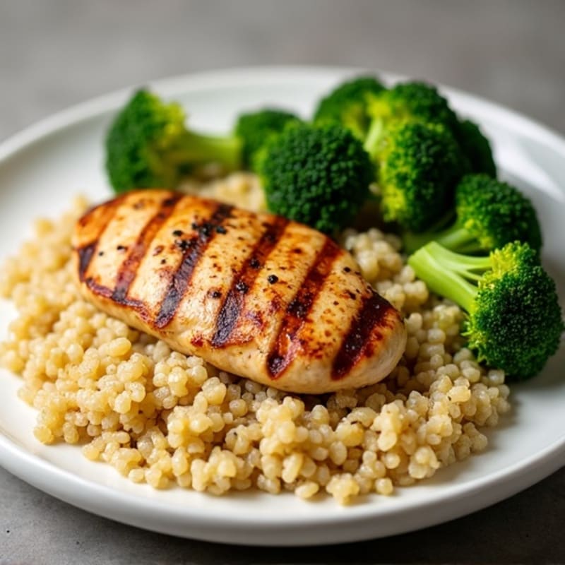 Grilled Chicken Breast with Quinoa and Roasted Broccoli