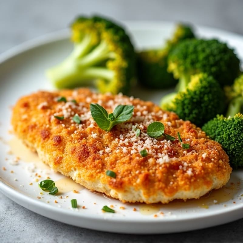 Healthy Crispy Chicken Parmesan with Roasted Broccoli