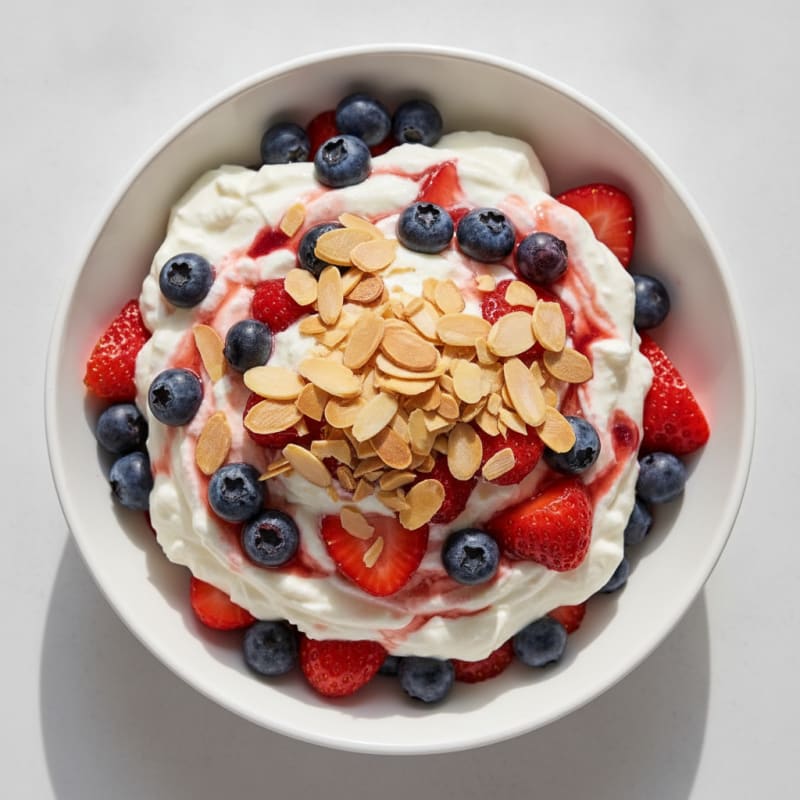 Greek Yogurt Protein Parfait with Mixed Berries and Almonds