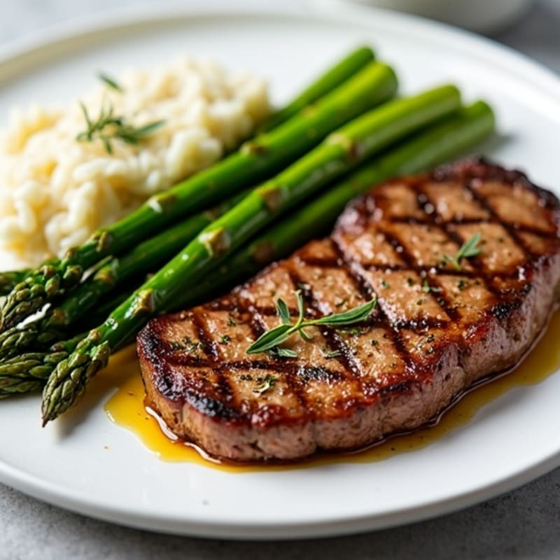 Tender Grilled Flank Steak with Herb-Roasted Asparagus