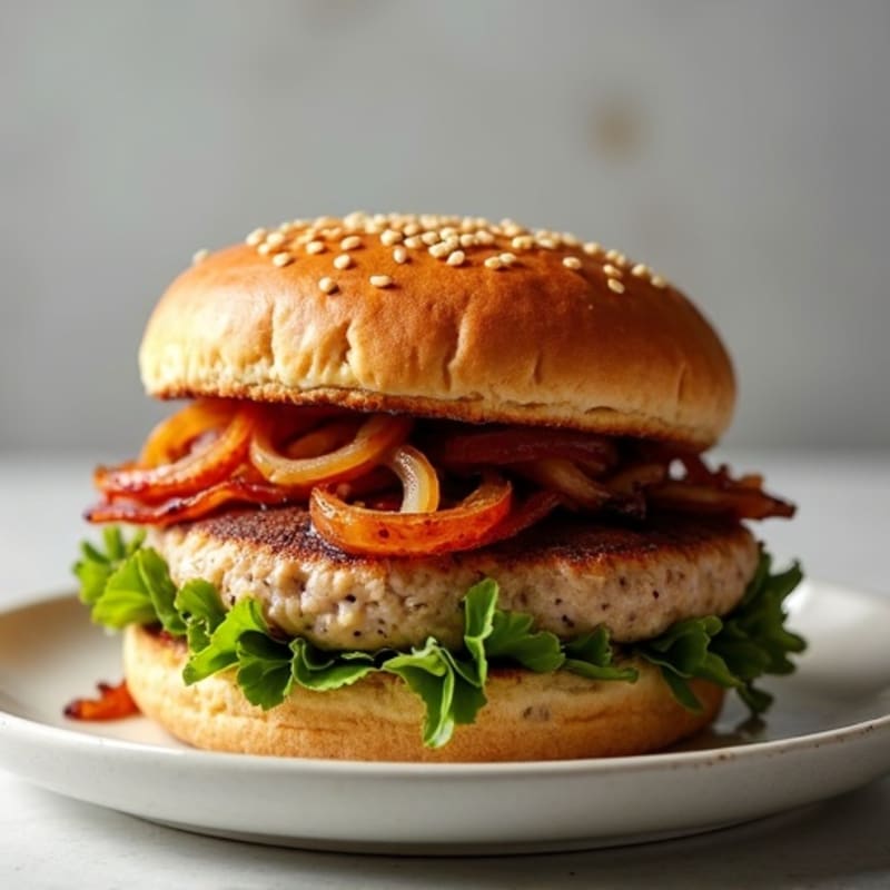 Lean Turkey-Bacon Burger with Caramelized Onions