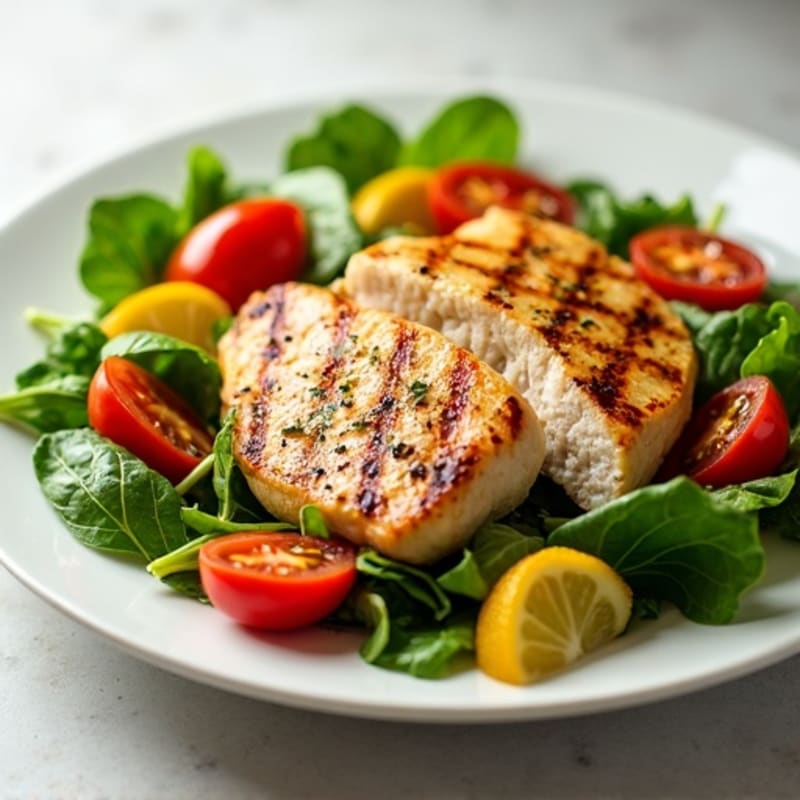 Grilled Chicken Breast Salad with Mixed Greens and Cherry Tomatoes