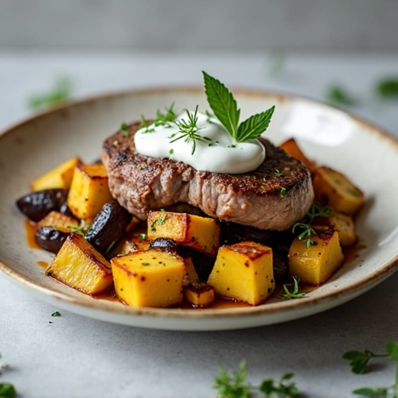 Baked Lean Lamb and Eggplant with Creamy Herb Topping