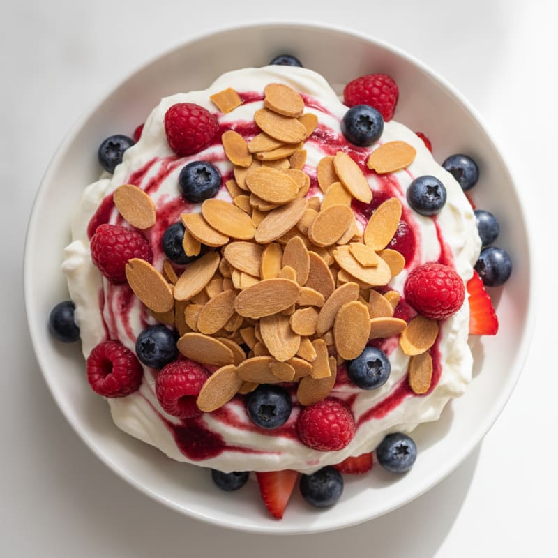 Greek Yogurt Protein Parfait with Mixed Berries and Almonds