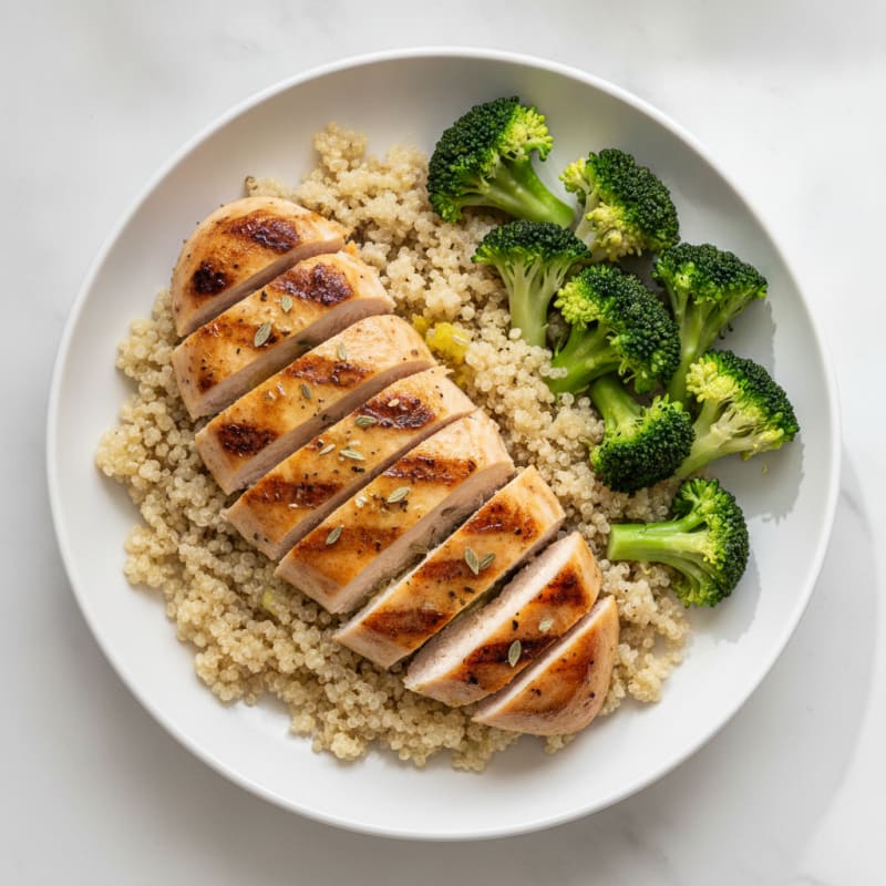 Grilled Chicken Breast with Quinoa and Steamed Broccoli