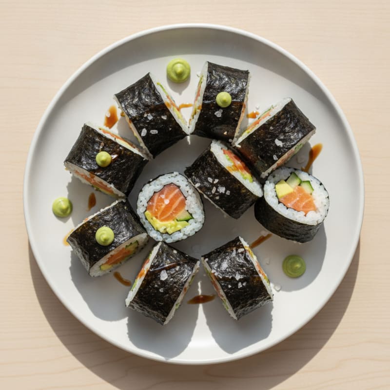 Fresh Salmon & Avocado Sushi Rolls
