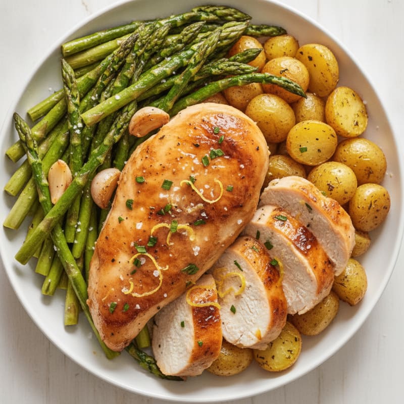 Lemon Herb Roasted Chicken with Asparagus
