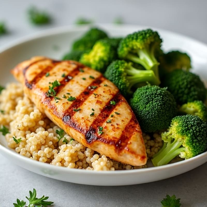 Grilled Chicken Breast with Quinoa and Roasted Broccoli