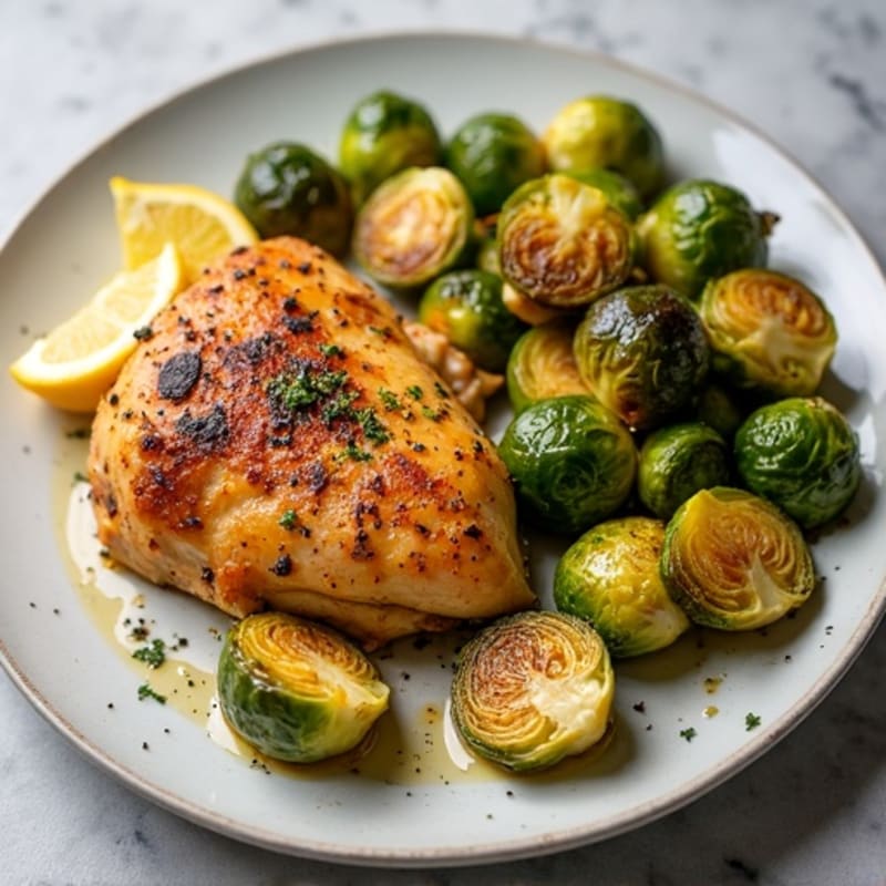 Sheet Pan Lemon-Garlic Roasted Chicken with Crispy Brussels Sprouts