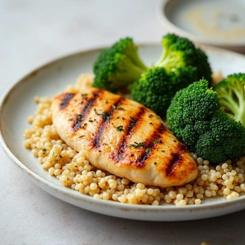 Grilled Chicken Breast with Quinoa and Roasted Broccoli