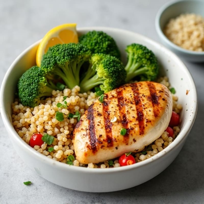 Grilled Chicken Breast with Quinoa and Roasted Broccoli