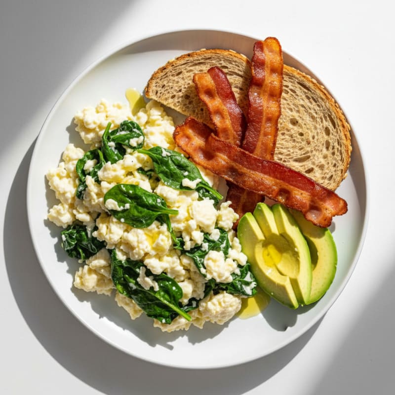 Egg White and Spinach Scramble with Turkey Bacon