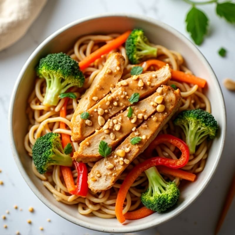 Chicken Peanut Noodles with Crispy Veggies