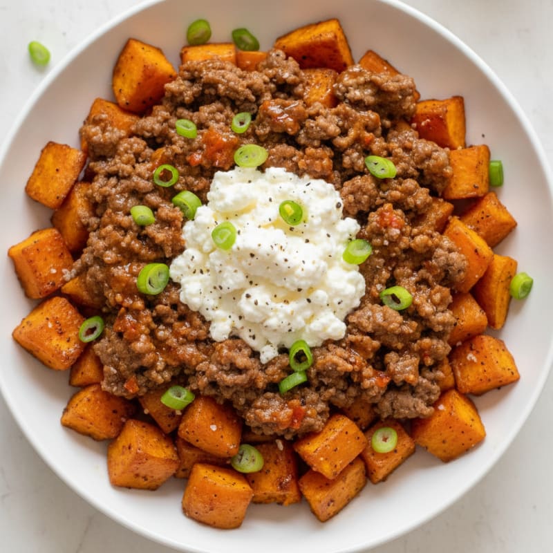 Hot Honey Ground Beef Sweet Potato Bowl