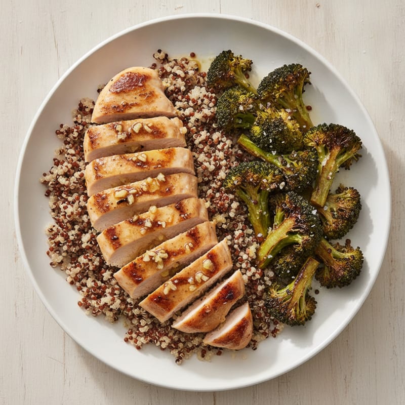 Grilled Chicken Breast with Quinoa and Roasted Broccoli