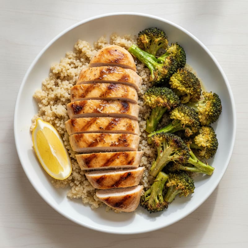 Grilled Chicken Breast with Quinoa and Roasted Broccoli