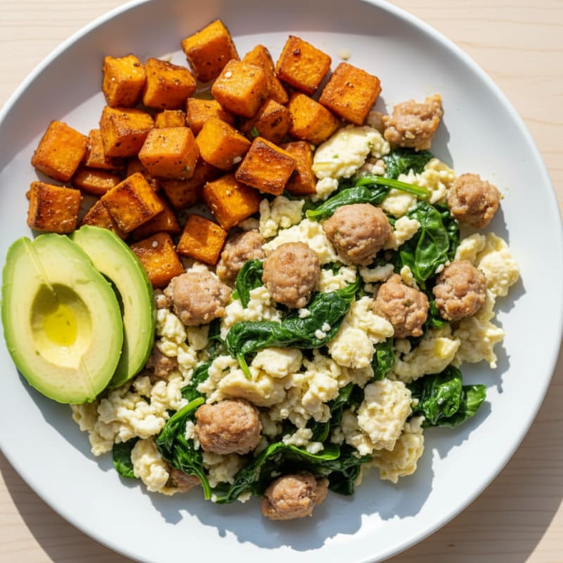 Egg White and Turkey Sausage Scramble with Spinach