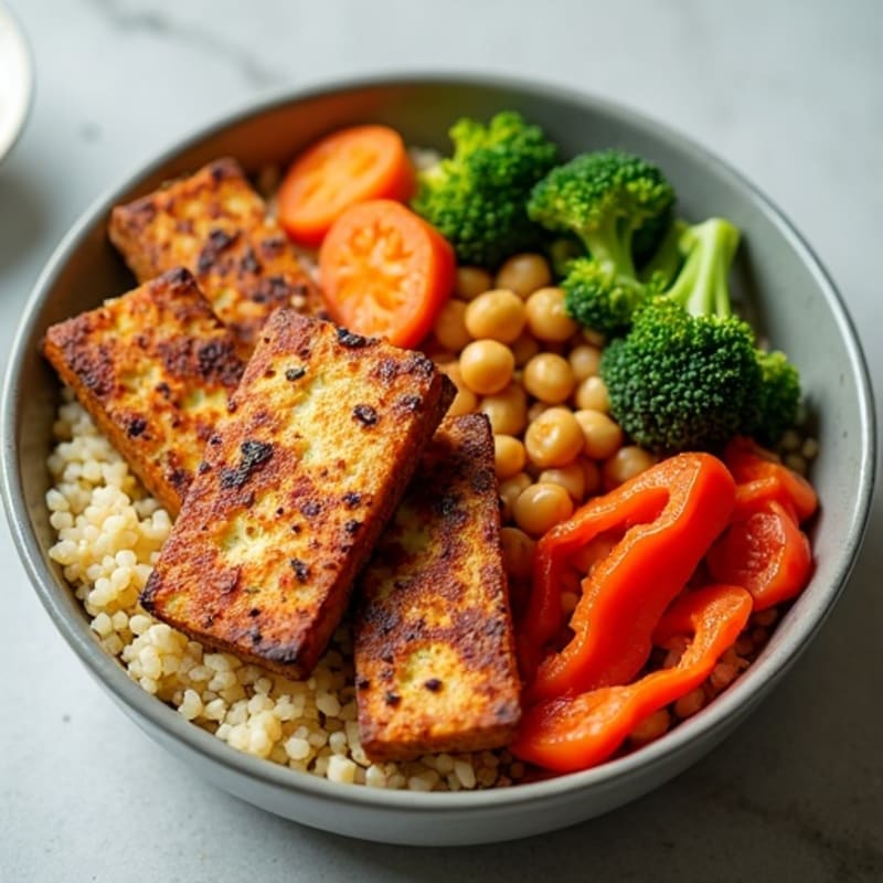 Crispy Tofu Buddha Bowl with Roasted Vegetables