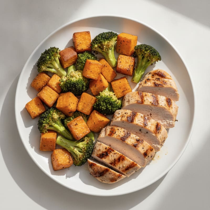 Grilled Turkey Breast with Roasted Sweet Potato and Broccoli