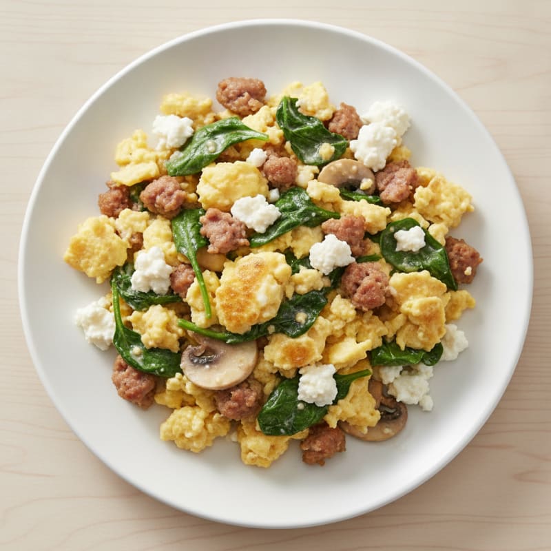 Cottage Cheese Egg Scramble with Spinach and Turkey Sausage