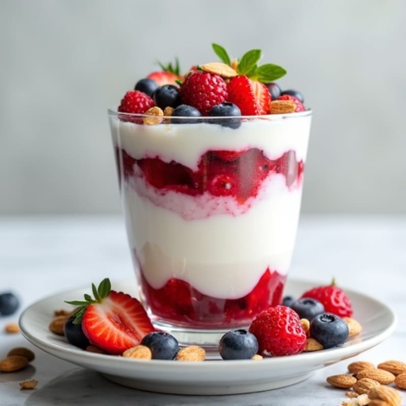 Greek Yogurt Protein Parfait with Mixed Berries and Almonds