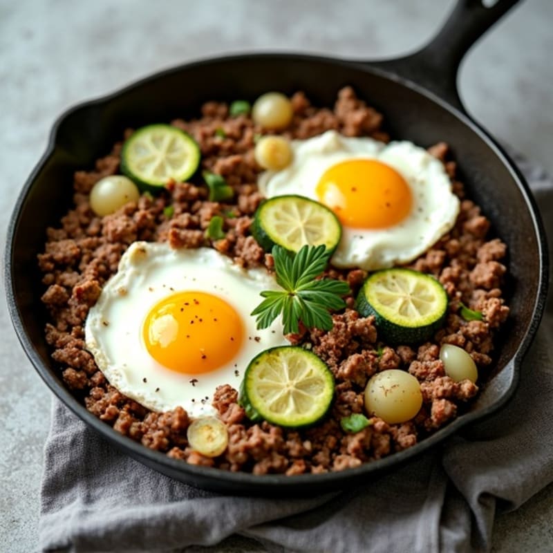 Savory Ground Beef and Zucchini Skillet with Eggs