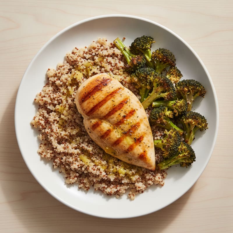 Grilled Chicken Breast with Quinoa and Roasted Broccoli