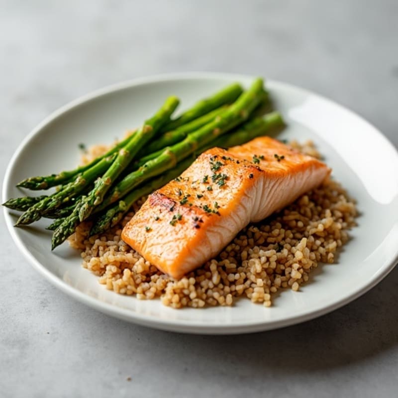 Seared Salmon with Steamed Asparagus and Brown Rice