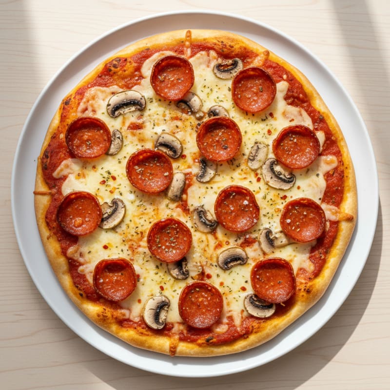 Crispy Pepperoni and Mushroom Pizza