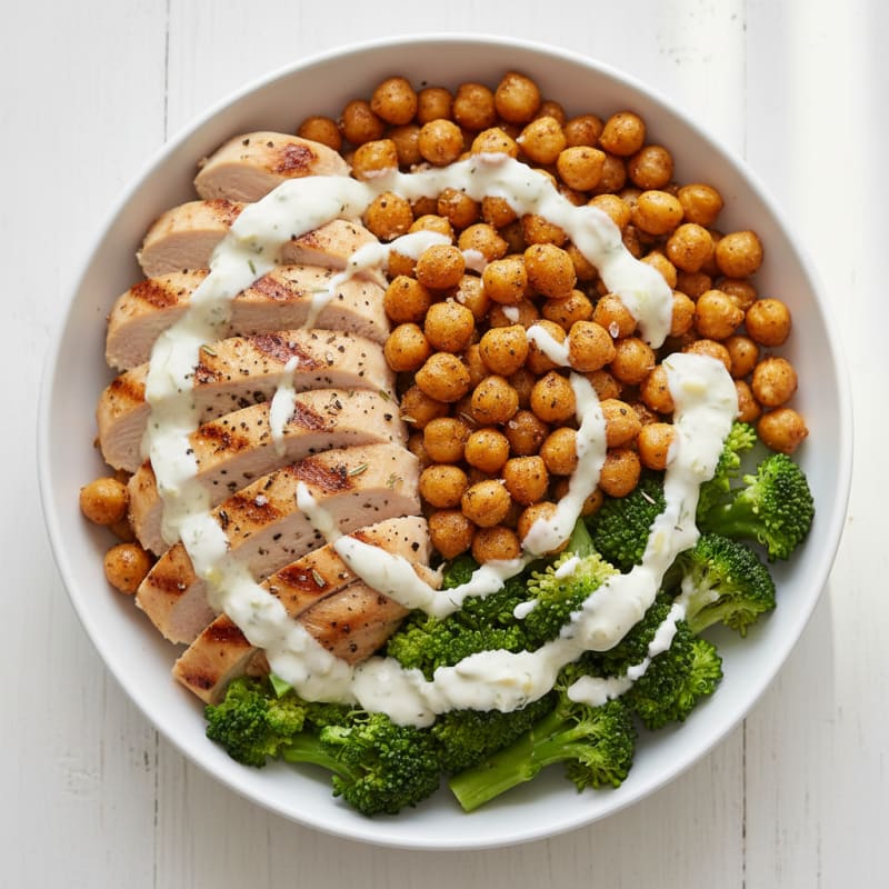Lemon-Herb Roasted Chickpea and Chicken Bowl