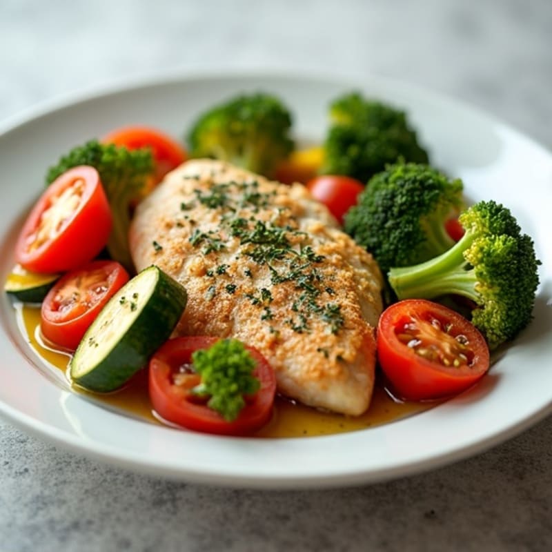 Herb-Crusted Pan Seared Chicken with Roasted Vegetables