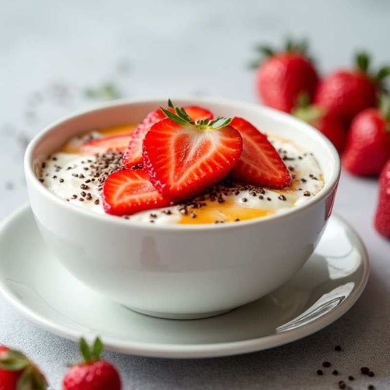 Greek Yogurt with Chia Seeds and Sliced Strawberries