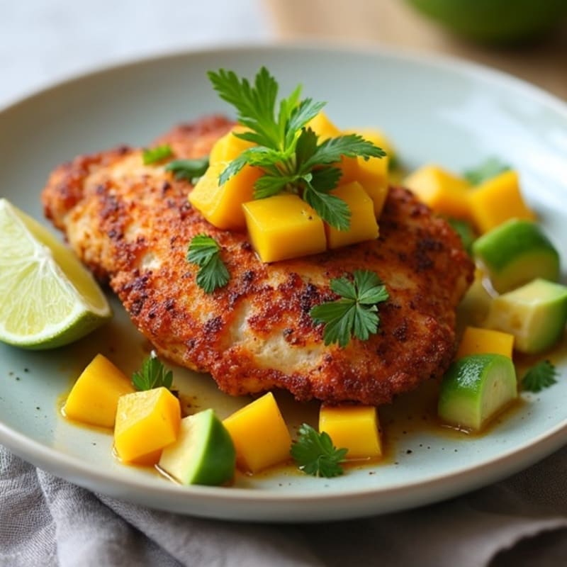 Crispy Baked Chicken Thighs with Fresh Mango Avocado Salsa