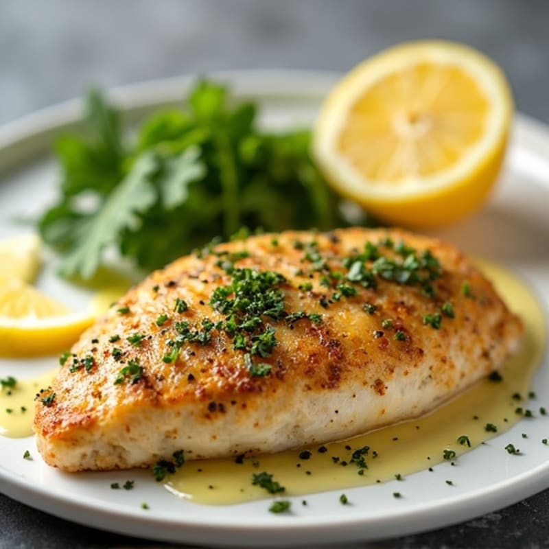 Herb-Crusted Pan Seared Chicken with Lemon Garlic Sauce